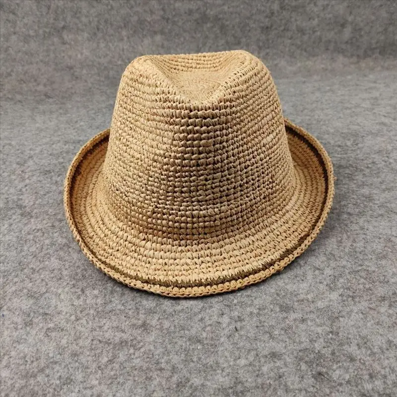 Foldable Rafia Straw Hat, Simple Solid Color Handmade Woven Cap, Large Size Women's British Style Summer Sun Hat