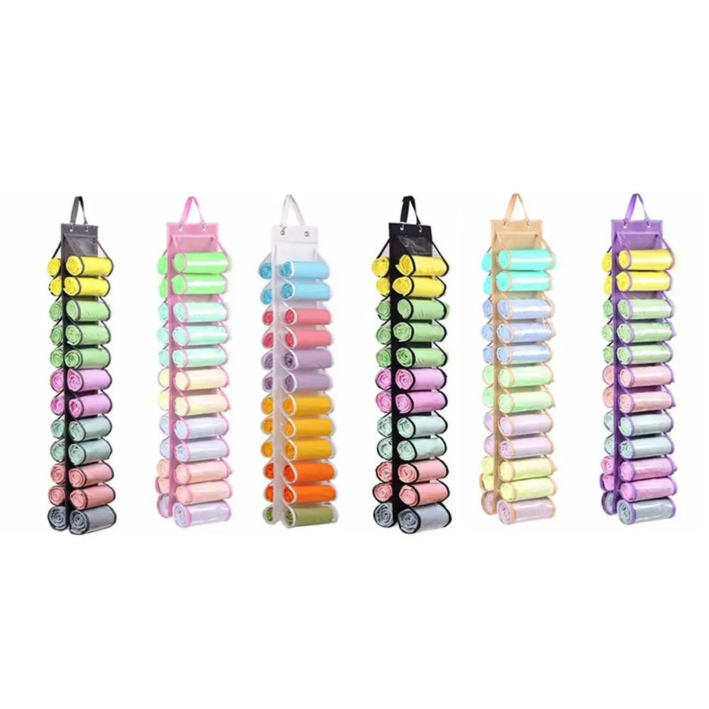 

24 Pockets Clothes Closets Roll Holder Double-sided Thicken Hanging Closet Organizer Transparent Metal Hooks