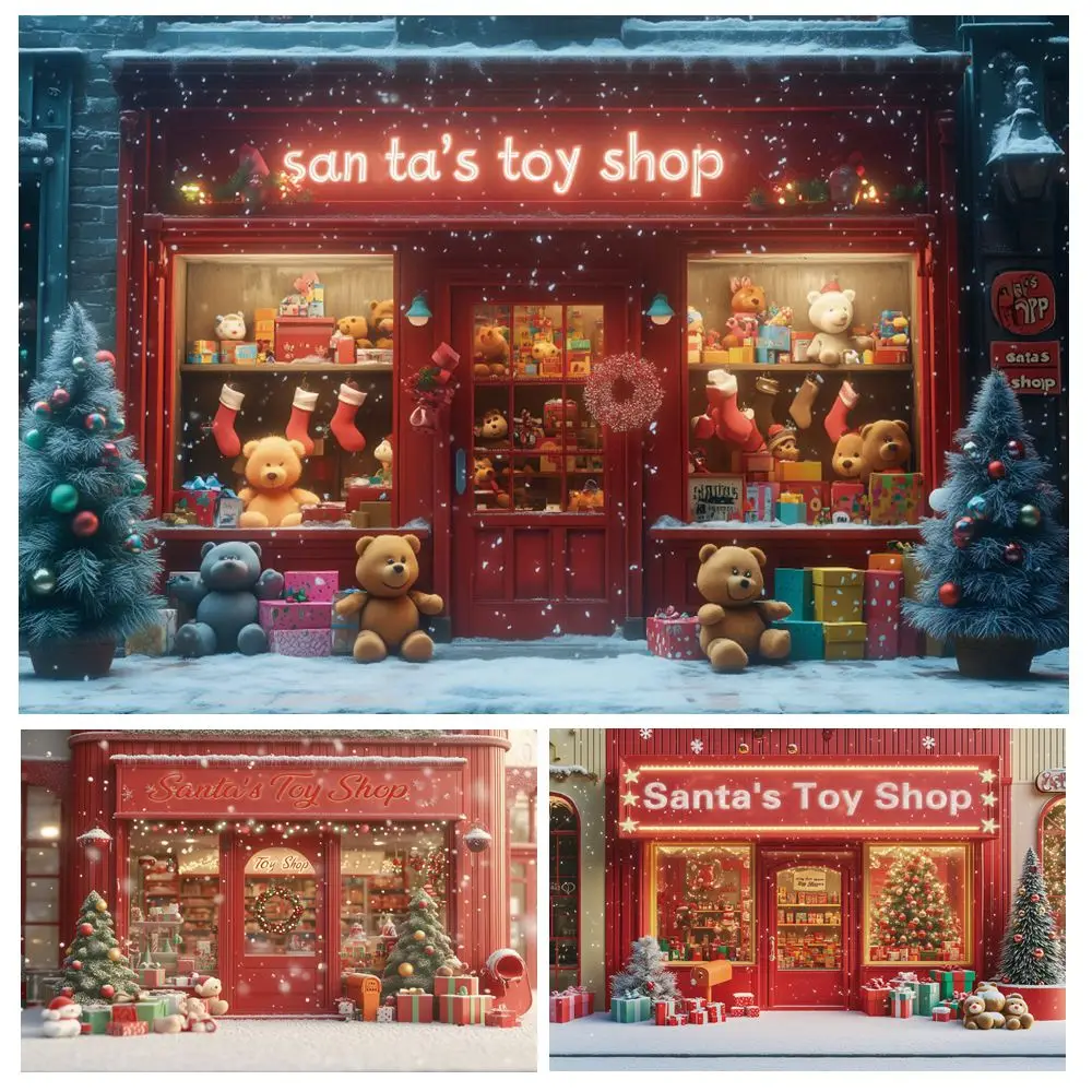 

Santa's Toy Shop Backdrop for Photography Christmas Decoration Baby Kids Birthday Xmas Party Photo Background Photo Studio Props