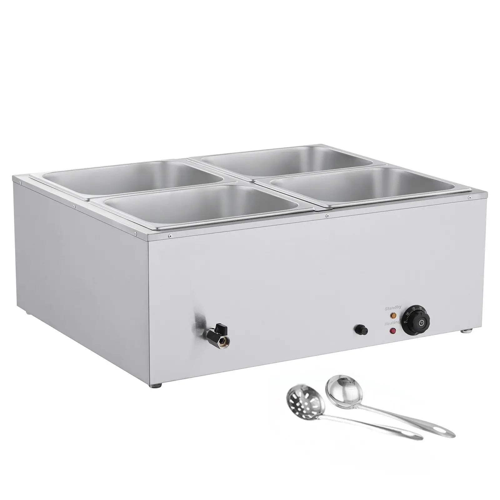 Commercial Food Warmer, 1500W Electric Stainless Steel Steam Food Warmer with Lid, 4-Pan Fast Heating Countertop Buffet Bain Mar