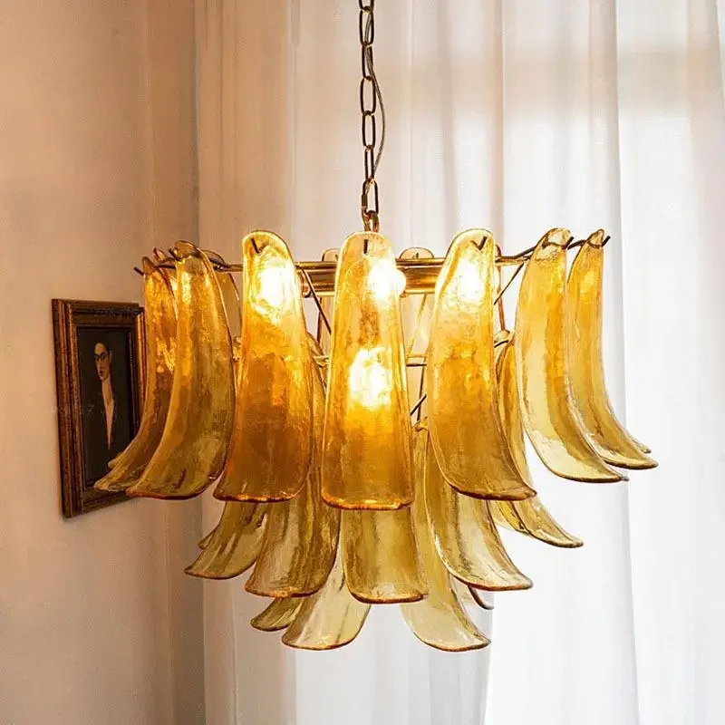 American Vintage Amber Glass Chandelier for Living Room Dining Room Bedroom Led Glass Chandelier  Lamps  Nordic  Pendant Lights