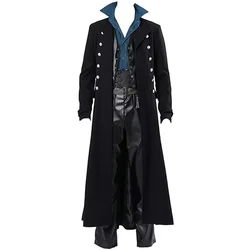 Disfraces medievales Vintage para hombre, Chaqueta larga negra gótica Steampunk, abrigo de vampiro, disfraz de pirata para Halloween, gabardina para hombre 2023