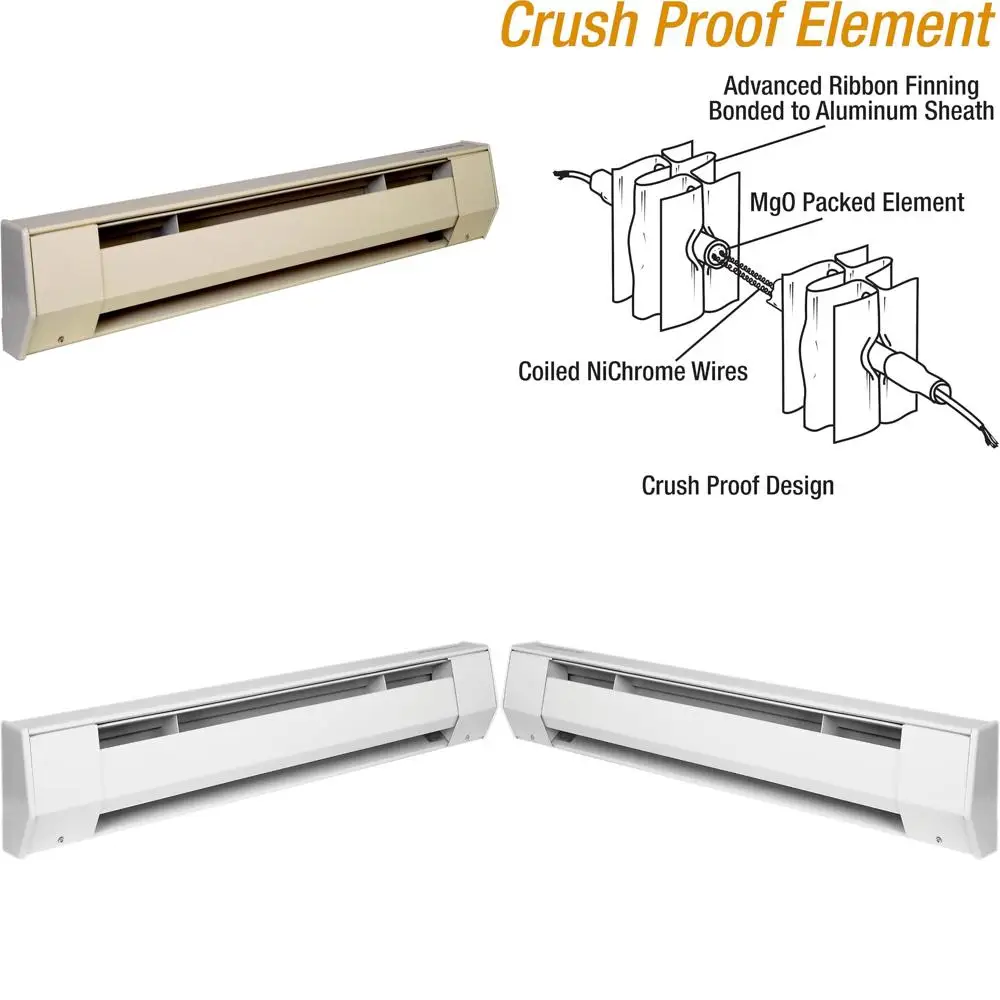 

Almond 27 500-375W 240-208V Baseboard Heater, K Series, Energy Efficient and Long-lasting for Home Comfort