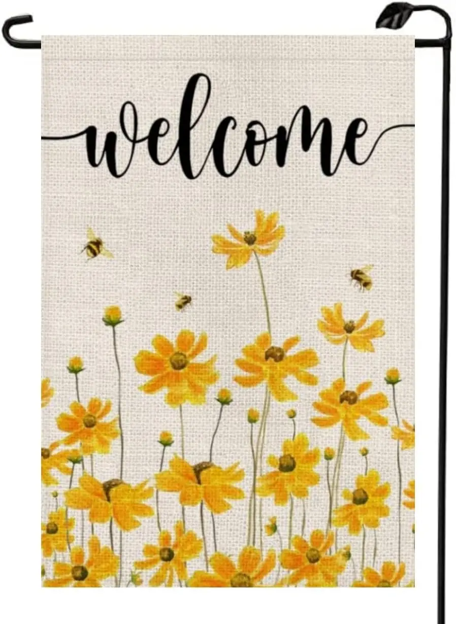Welcome Spring Wildflower Garden Flag Floral 12×18 Inch Double Sided for Outside Summer Small Burlap Seasonal Yard Decoratio jjp