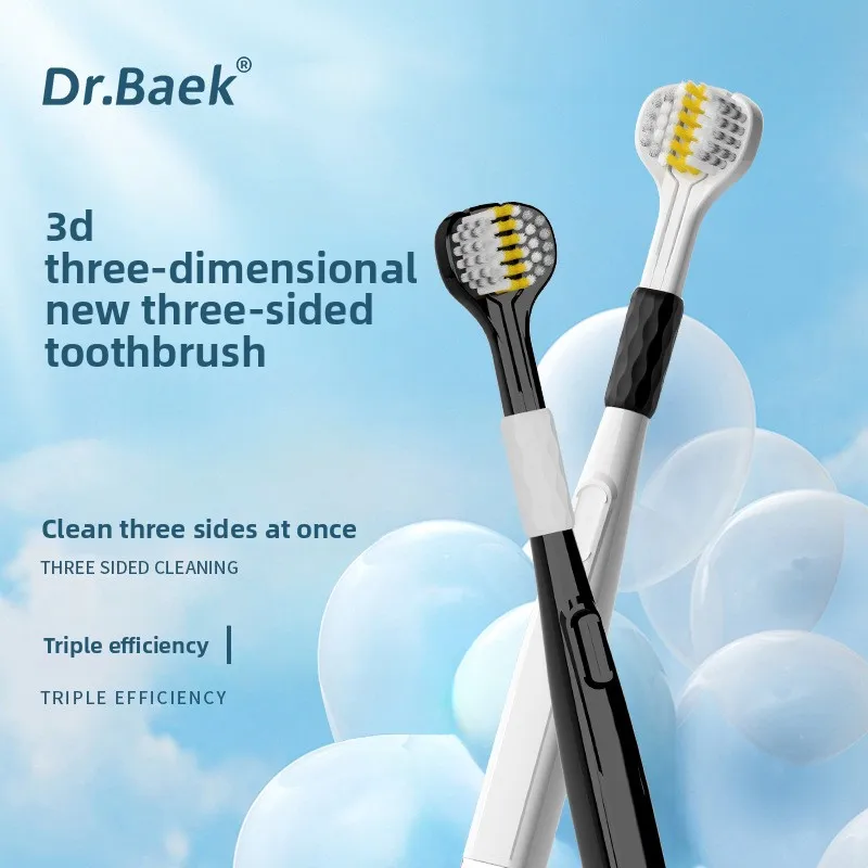 【 Two Pack 】 High end Soft Hair Explosive Three sided Toothbrush for Adults' Home Use Spiral Brushwire Three headed Toothbrush