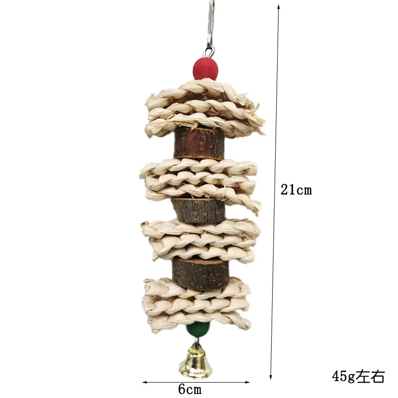 Bird Toys Chewing Parrot Cage Toy Bite Resistant Natural Wooden Grass Hanging Swing Climb Toys Bird Cage Accessories