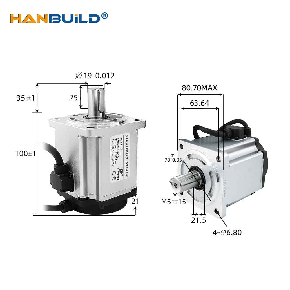 1 PCS 80SS75 Shaft Diameter 19mm 750W Servo Motor 5.0A 2.39N.m CNC Milling Machine Equipment 80 Servo Motor