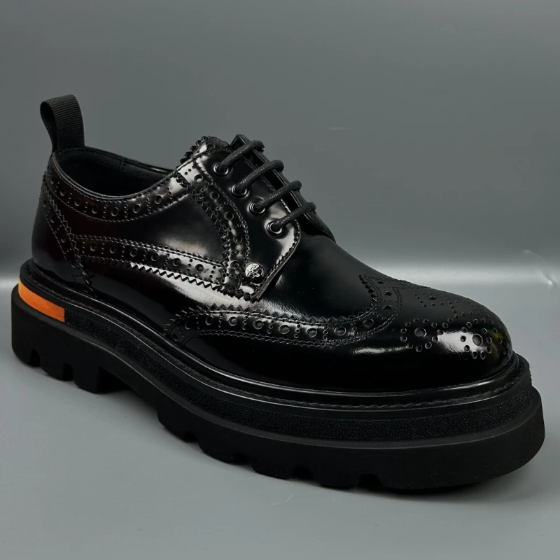 British Leather Casual Shoes for Men's Genuine Leather Business Casual Thick Platform Derby Shoe Wedding Height Increasing Shoes