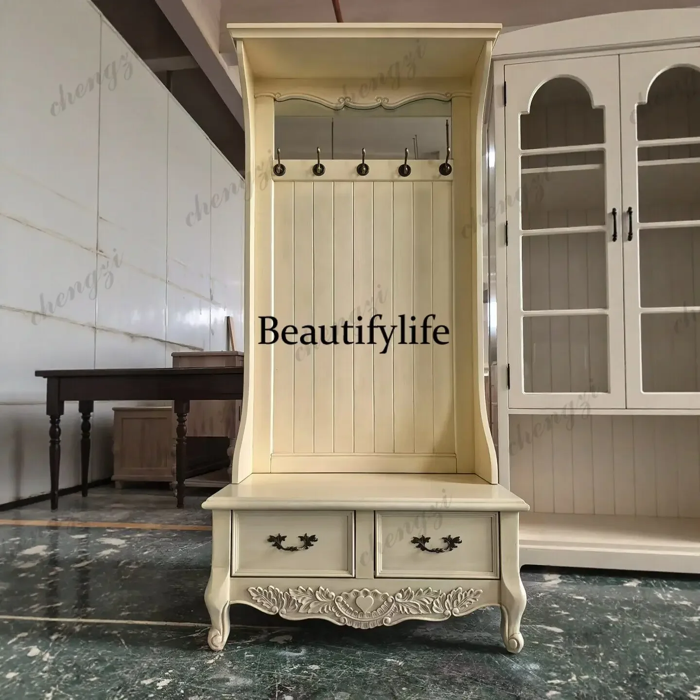 American retro solid wood cabinet, living room entrance locker, floor-to-ceiling storage, decorative cabinet d178