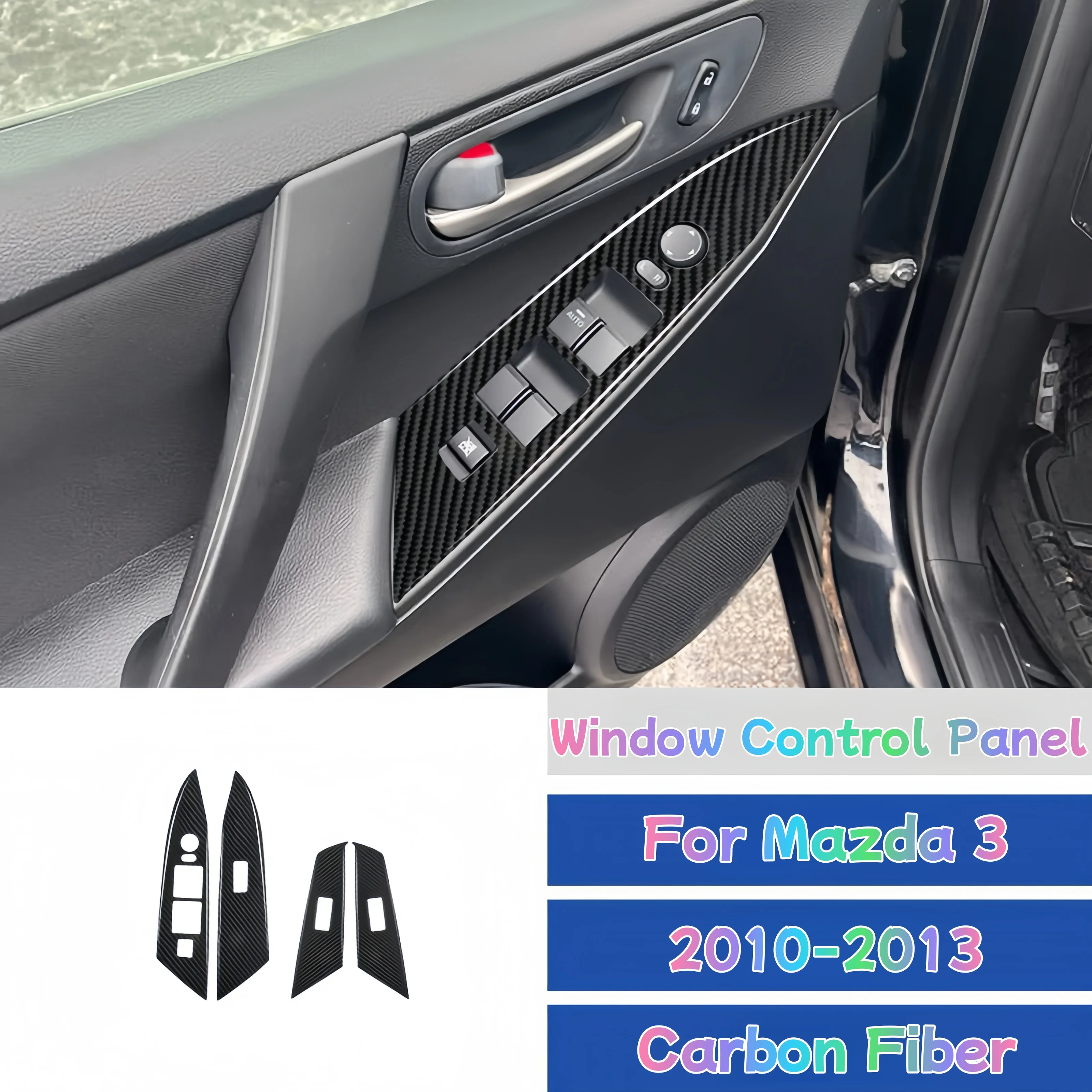 

Carbon Fiber Car Window Lifter Switch Control Panel Trim Cover Decorative Sticker For Mazda 3 Axela 2010-13 Accesorios Para Auto