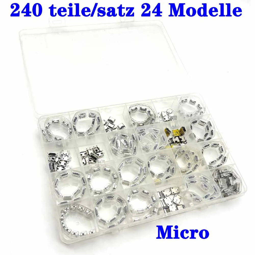 240 Teile/Satz 24 Modelle Micro Mini USB Typ B 5-Pin Buchse Rechtwinklig DIP Jack Stecker Plug-in Connector