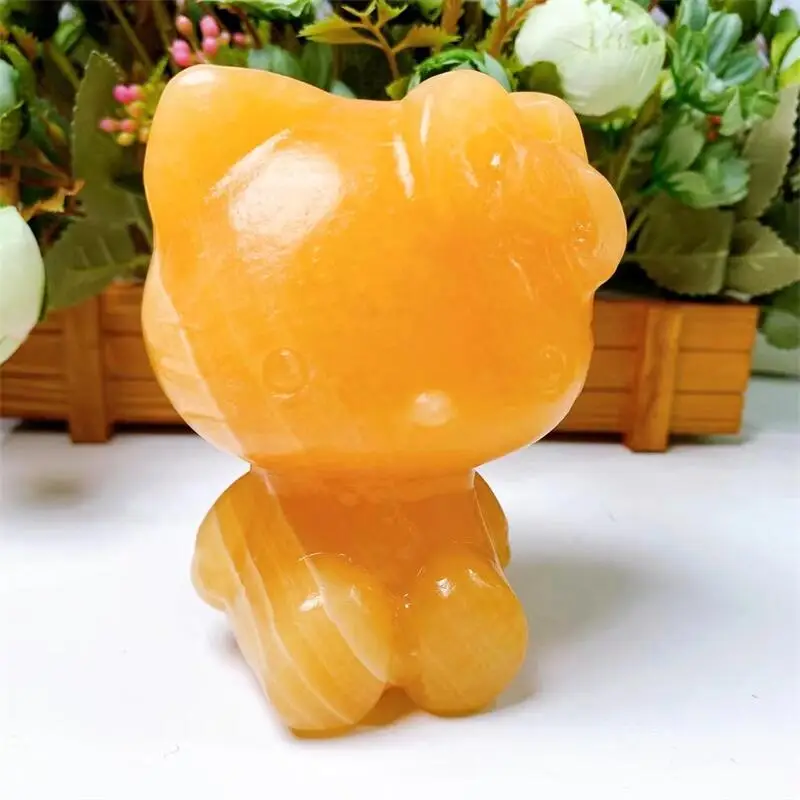 

Natural Yellow Calcite Cartoon KT Cat Crystal Carving Cute Animal Statue Healing Reiki Gemstone Crafts For Holiday Gift 1pcs