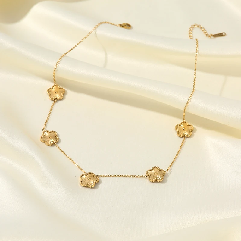 EILIECK 316L Stainless Steel Gold Color 5-Leaf Flower Necklace For Women Fashion New Party Gift Clover Neck Chain Jewelry Collar