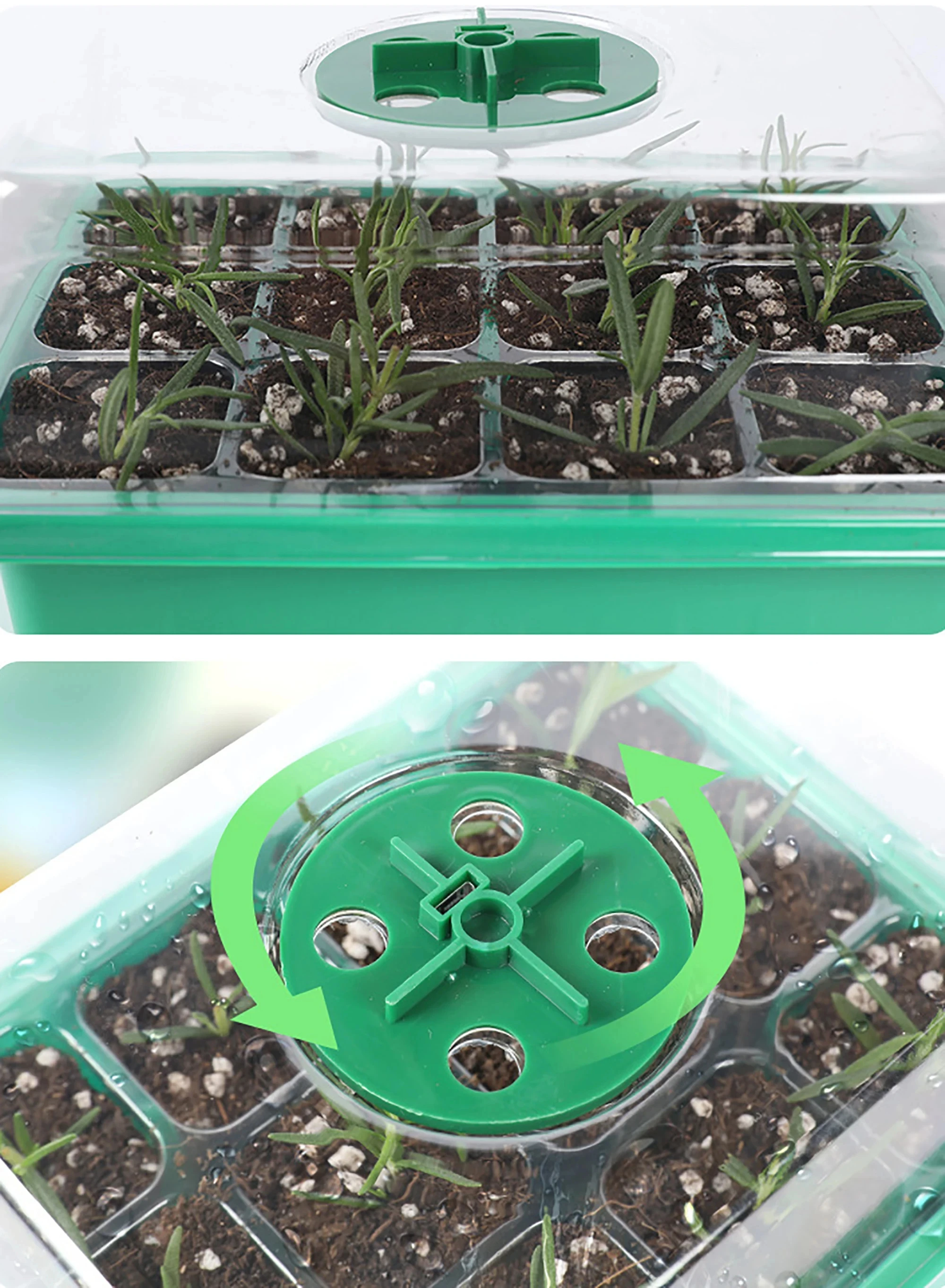Seed Starter Tray with LED Grow Light, 6/12/13 Cells Germination Nursery Box with Adjustable Ventilation Humidity Cover for Seed