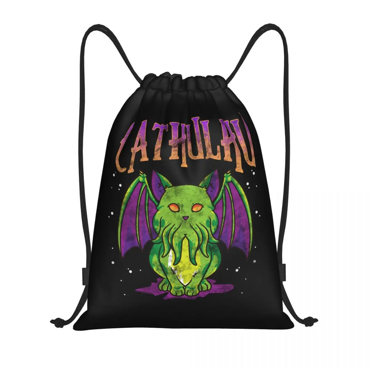 Custom Cute Cathulhu Cat Drawstring Backpack Bags Men Women Lightweight Cthulhu Monster Gym Sports Sackpack Sacks for Yoga