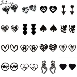 Tiny Heart Earrings 2026 Black Stainless Steel Heartbeat Arrows Music Love Stud Earrings for Women Girls Engagement Pendientes