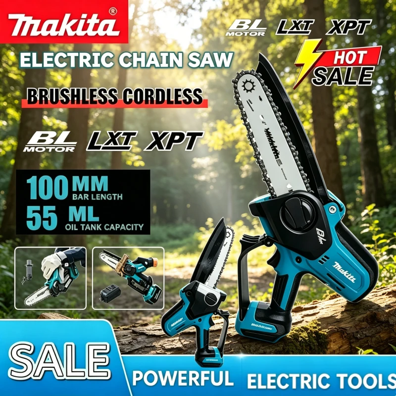 

Makita 6-Inch Electric Chainsaw Handheld Portable Logging Saw for Wood Cutting Garden Pruning, 18V Battery Power Tool