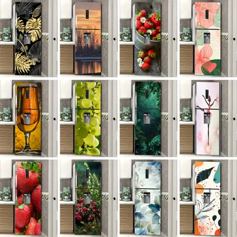 Fresh Fruit Full Door Cover Fridge Magnet Frosted Surface Material PVC Waterproof Self-adhesive Kitchen Decorative Art Mural