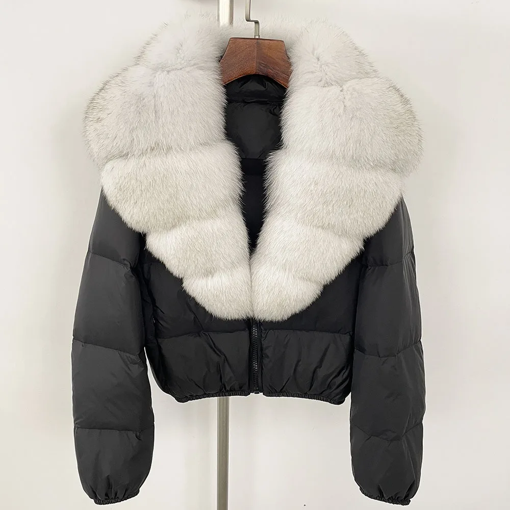 Frauen Ente Unten Jacke Casual 2025, Neue Herbst Winter Echte Natürliche Fuchs Pelz Kragen V-ausschnitt Dicke Warme Kurze Outwears Fuchs Pelz mantel