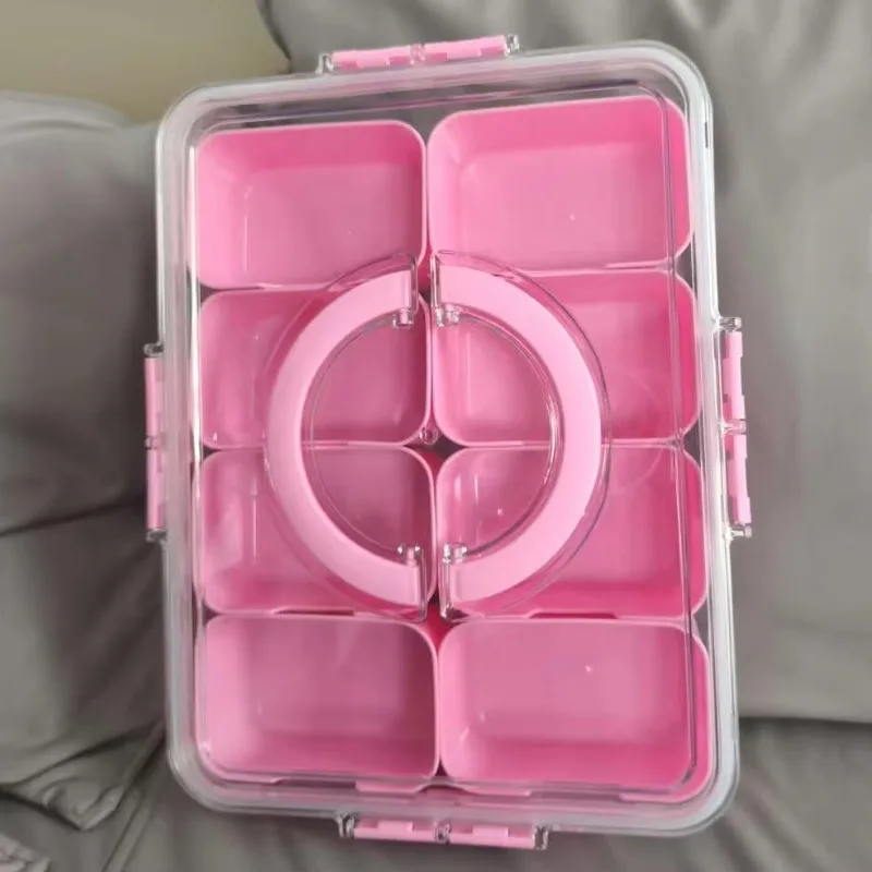 

Portable Divided Serving Tray with 8 Compartment Lid Snackle Box Container for Kitchen Use for Sweets Vegetables Biscuits Nuts