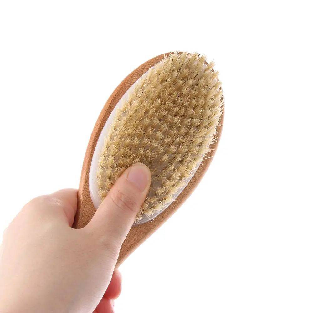 Massage with Long Wooden Handle Back Foot Scrubber Shower Brush Bristle Bath Brush Double Side Head Body Exfoliating Cleaner