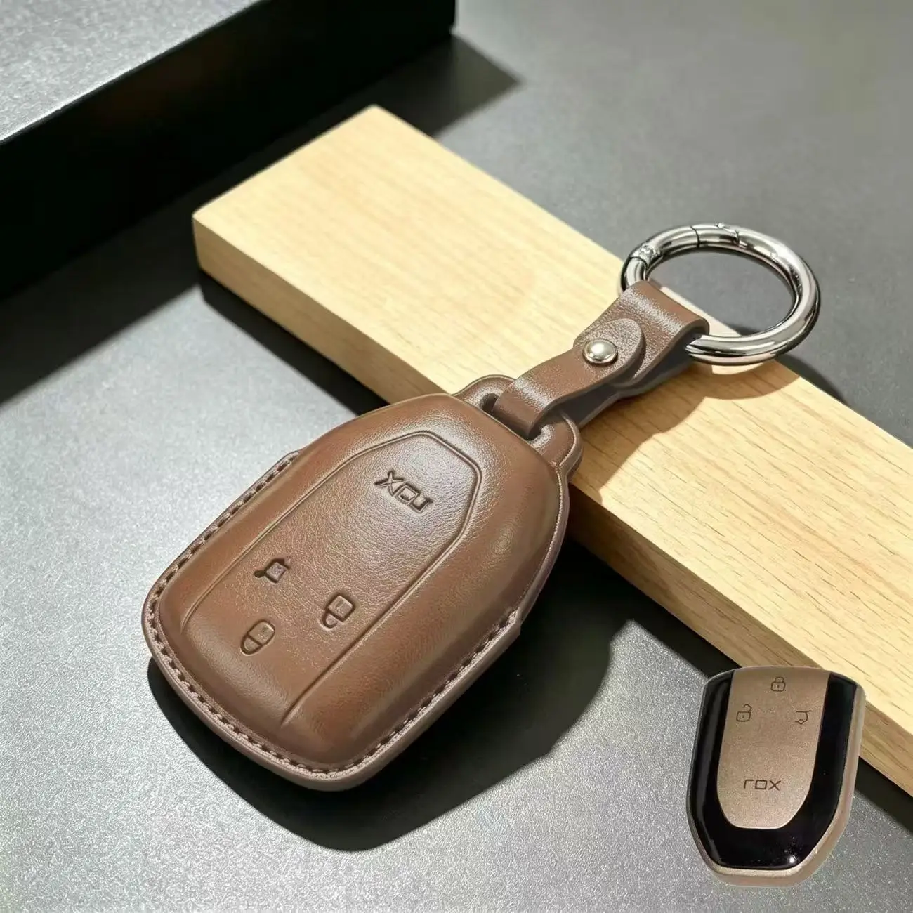 Car Accessories Genuine Leather Key Case Cover Holder Buckle For Rox Adamas Jishi Polestones 2026 Key Protective Shell Ring