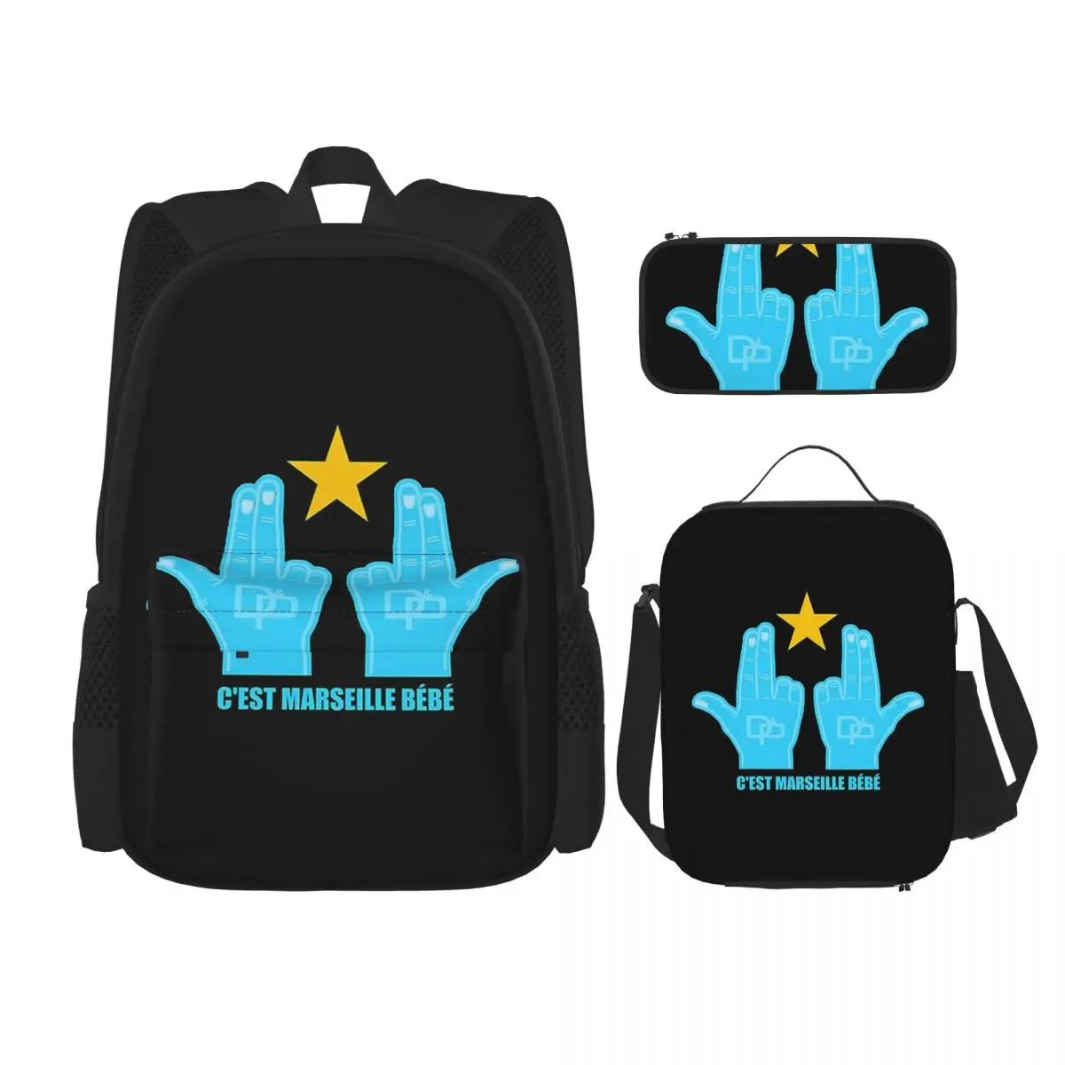 

C'est Marseille Bebe JUL Backpacks Boys Girls Bookbag Children School Bags Kids Rucksack Lunch Bag Pen Bag Three-Piece Set