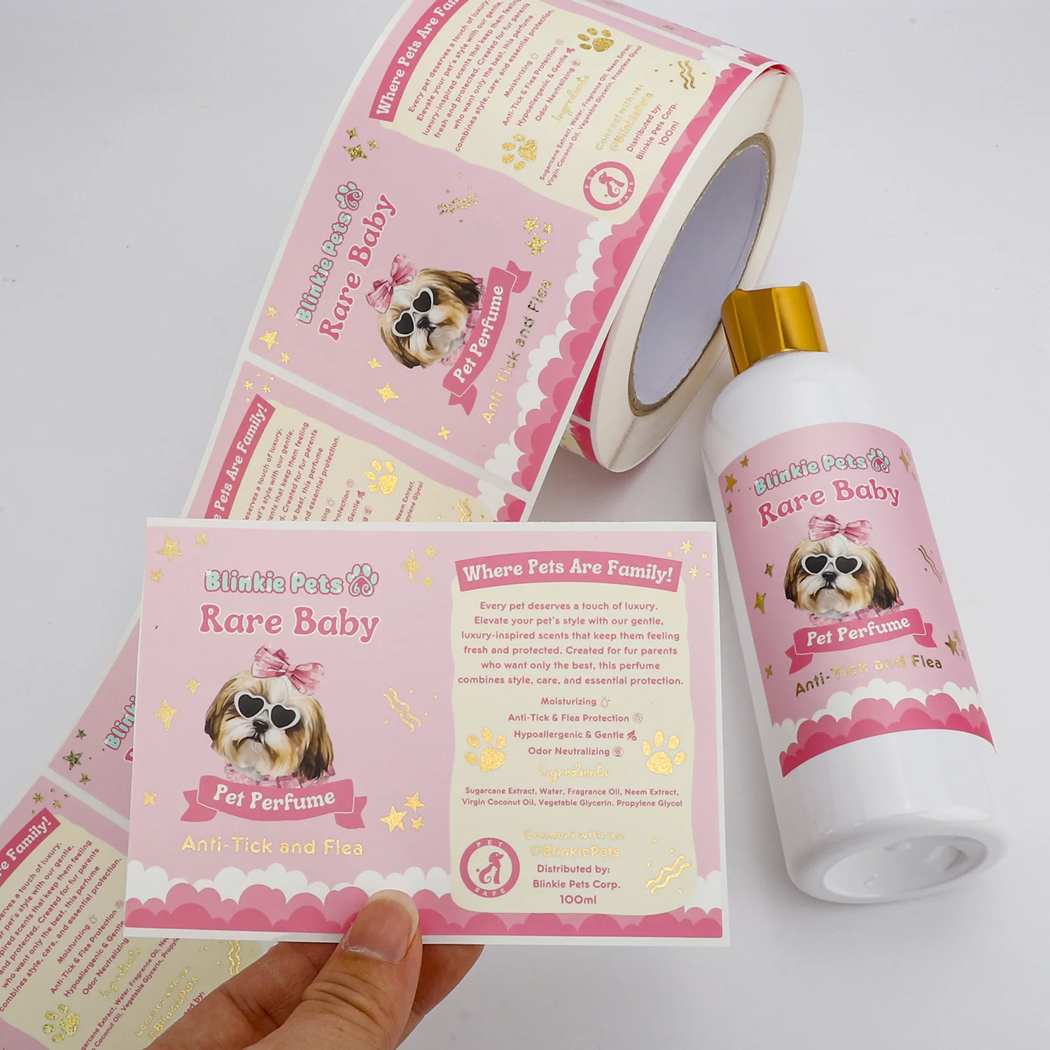 

Customized Waterpoof Pets Bottle Package Adhesive Stickers Gold Foil Matte Colorful Printed Color Labels with Your Own Designs