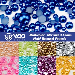 VDD Mix Size 3-10mm Multicolor Half Round Pearls Plastic ABS Imitation Non-hotfix Flatback Beads DIY Craft Nail Art Decoration