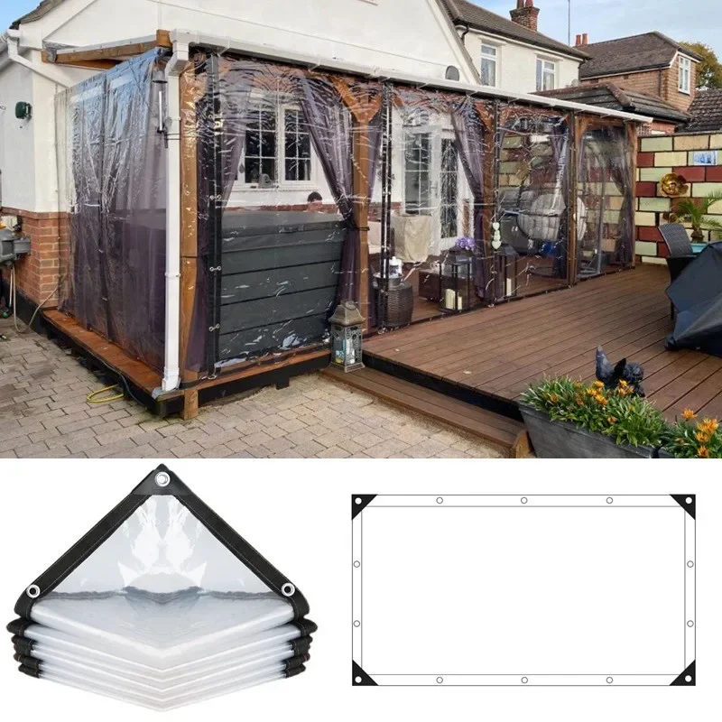 0.1/0.14/0.16mm Transparent Tarpaulin PE Rainproof Plant Cover Tarp With Hole Balcony Canopy Dog Pet Window Windproof Awning