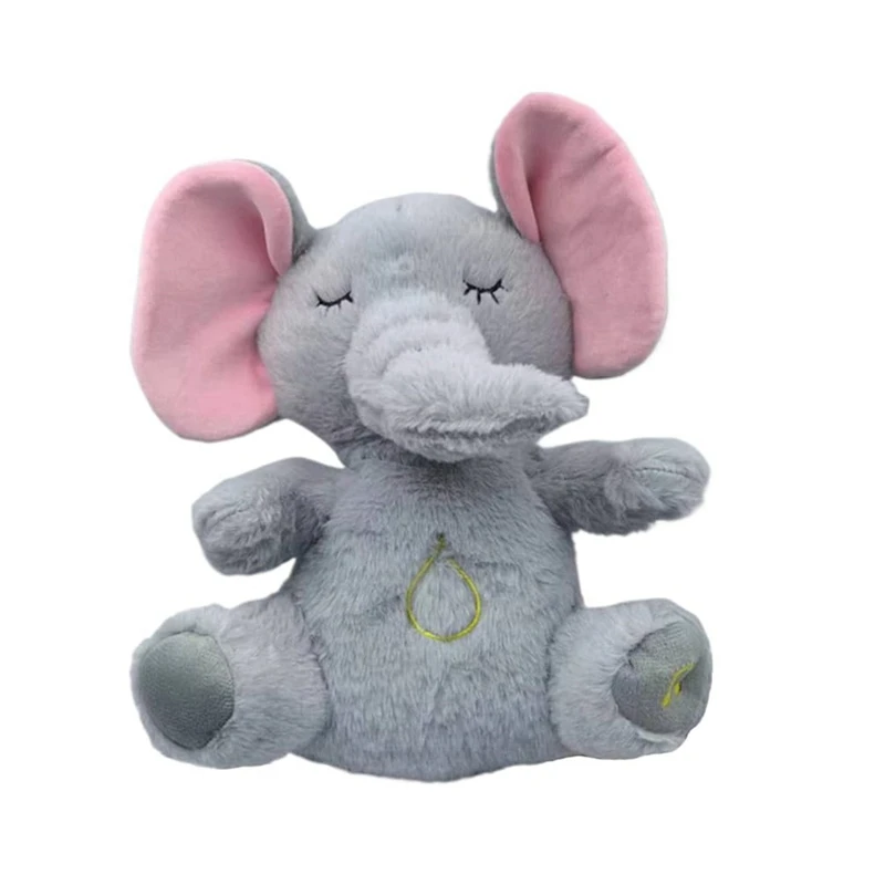 Calming Elephant Plush Baby Sound Machine Soothe Snuggle Elephant Breathing Stuffed Animal Plush Toy Sleeping Baby