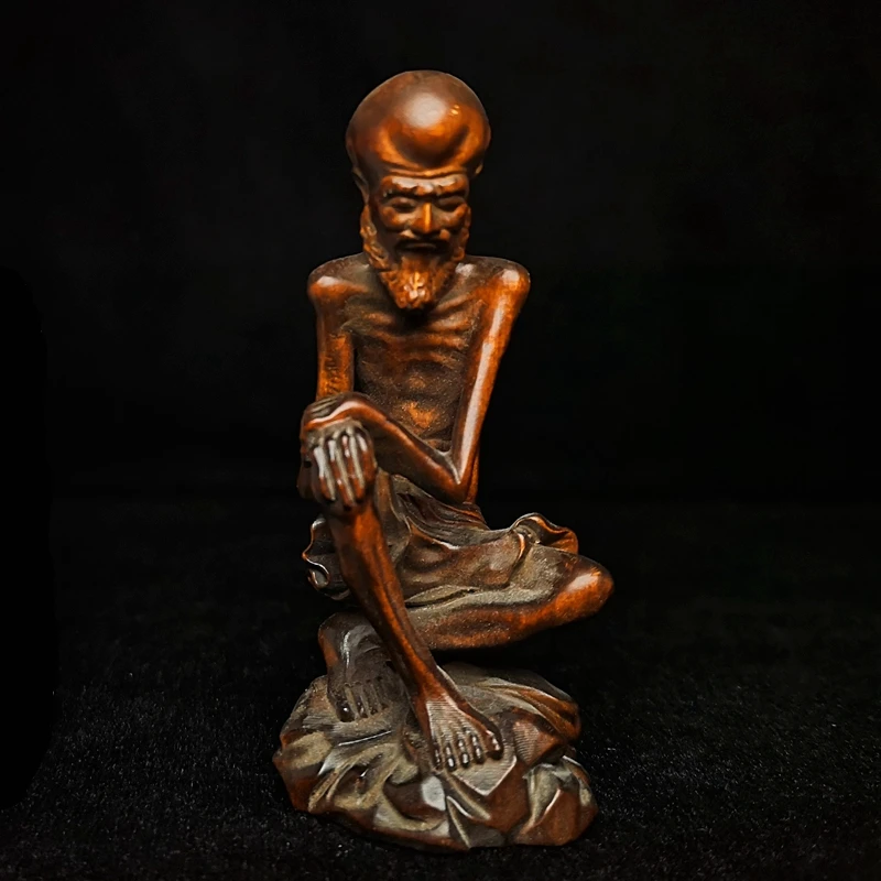 1919 Antique art Size 3.5 Inch Old Chinese Boxwood Wood Hand Carved God of longevity Figure Statue Decoration Collection