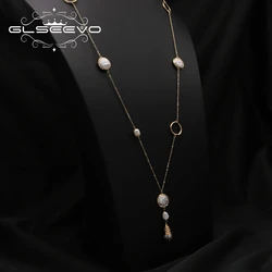 GLSEEVO Natural Baroque Pearls Sweater Chain Pendant Necklace Luxury Fashion Retro Romantic Charm Fine Jewelry Thanksgiving Gift