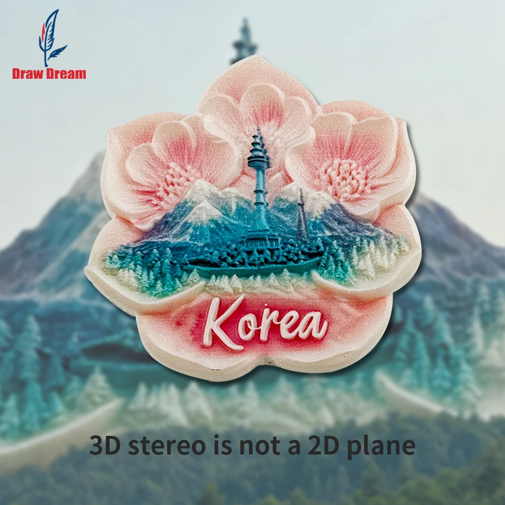 1PC Korean Hibiscus Capital Seoul Creative 3D Stereoscopic Refrigerator Poster Travel Souvenir Personalized Home Decor Item