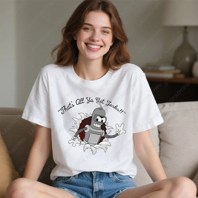 Men Women Tops Futuramas Save Thr Planet TShirt Pure Cotton Camisetas Funny Short Sleeve All Match Unisex Student Adult Tee Gift