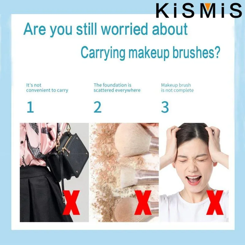 5-częściowy przenośny zestaw pędzli do makijażu z lusterkiem, pędzle kosmetyczne do pudru sypkiego, różu, cieni do powiek