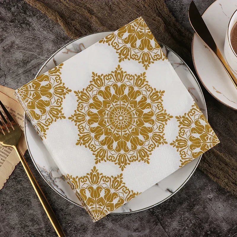 Colourful Napkins Printed Paper Napkins Gold Wedding Pure Wood Pulp Paper Hotel Party Paper Mouth Cloth 20pcs/pac 33cm Wholesale