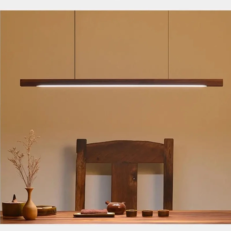 

LED Hand Sweep Sensor Pendant Light Black Walnut Wood Modern Hanging Lamps for Dining Living Room Kitchen Office Celling Lamp
