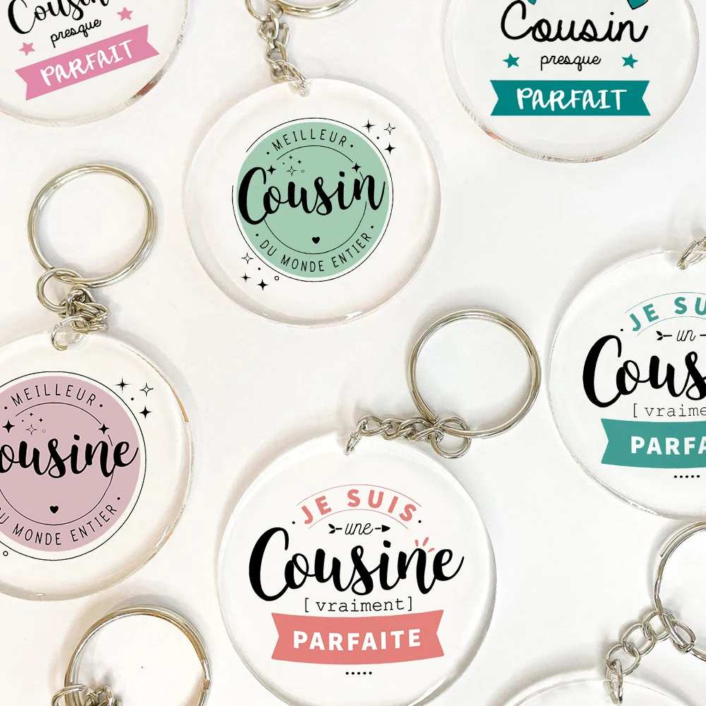 I Am Perfect Cousin French Print Key Keychain Transparent Key Chain Acrylic Keyring Christmas Holiday Birthday Gift for Cousins