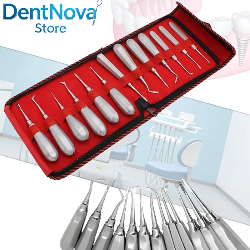 13PCS Dental Elevator Set Luxating Surgical Stainless Steel Curved Blade Extraction Oral