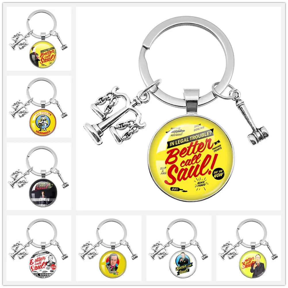 Better Call Saul TV Show Keychain Glass Dome Cabochon Key Chain Justice Scale Lawyer Keychain Jewelry Gifts