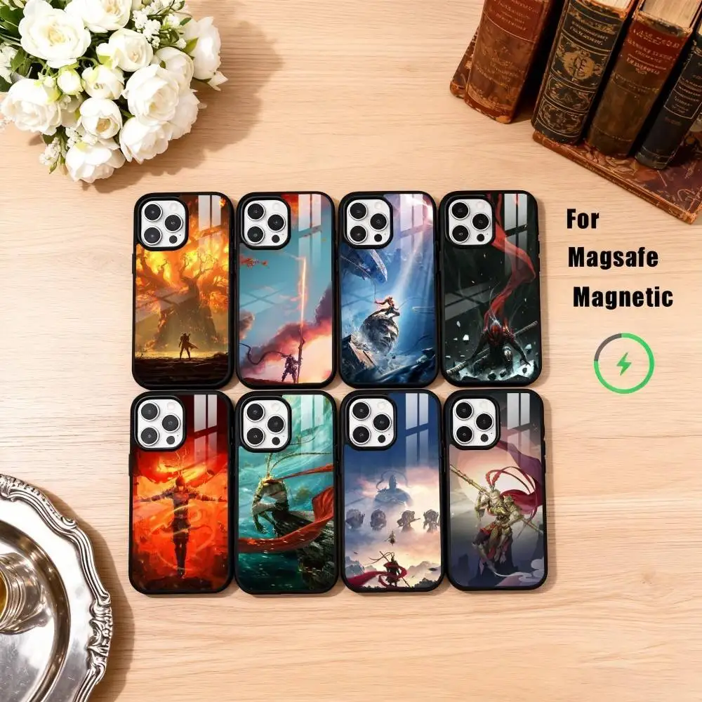 

B-Black Myth Wukong Game Phone Case For iPhone17,16,15,14,13,12,11 Plus,Pro Max Magnetic For Magsafe Wireless Charging