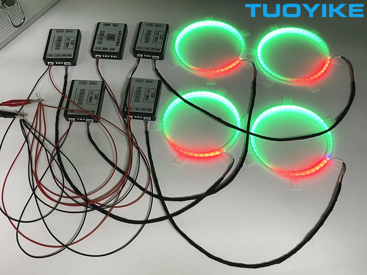 4PCS LED Symphony Car Audio Horn Loudspeaker 64 Colors Interior Ambient Atmosphere App Control Door Decorate Lights 210 Modes
