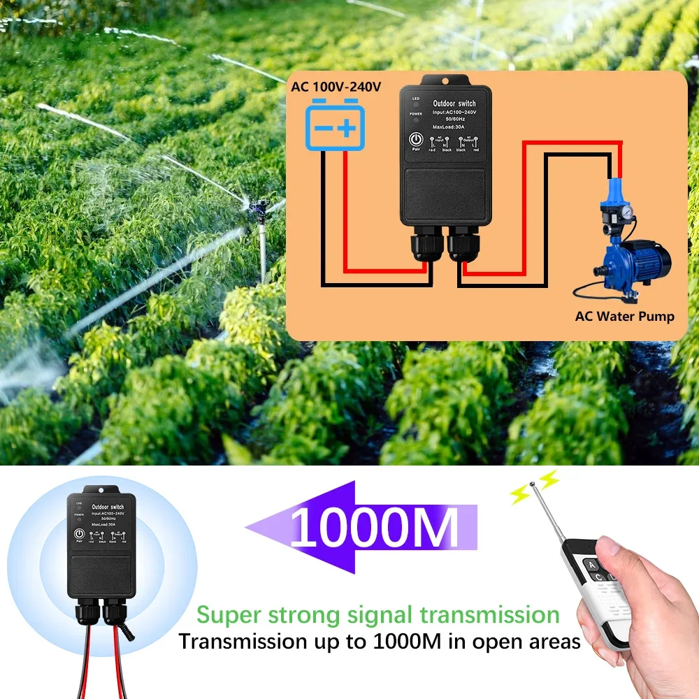 433MHz Universal Wireless Remote Control Switch Transmit 1000M 110V 220V High Power WaterProof Receiver Relay for Pump Lamp Fan