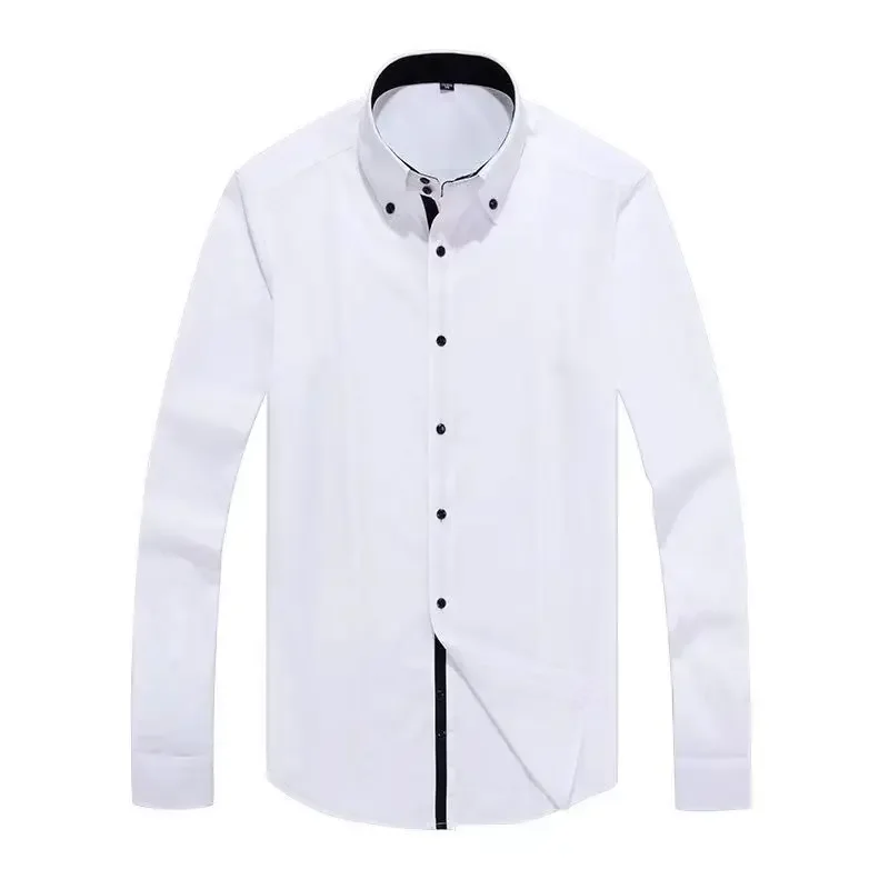 Fashion White Dress Shirt for Men - Slim Fit Casual Business Shirt with Drill Buckle Turtleneck Button Down Collar Long Sleeves