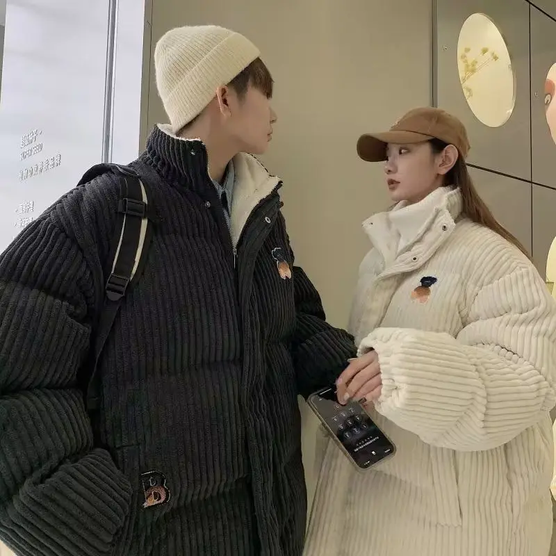 

Thiened Cotton Jaet for Men And Women with Embroidery And Fce Inner Stand Collar Oversize Design Winter Outerwear