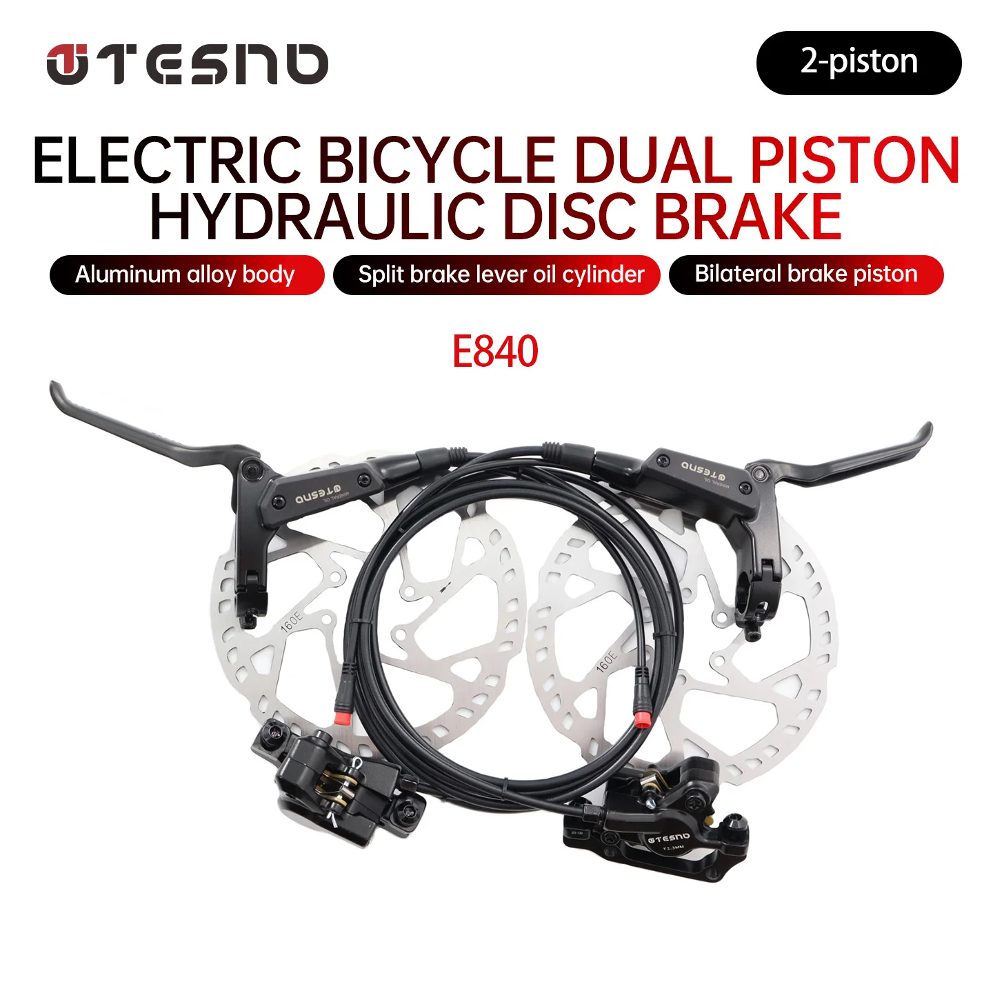 TESNO Ebike 2-Kolben-Hydraulik-Scheibenbremsen-Set, elektrische Steuerung vorne und hinten, Bremssattel, 160 mm Rotor, 850 mm-1700 mm, Ölsystem