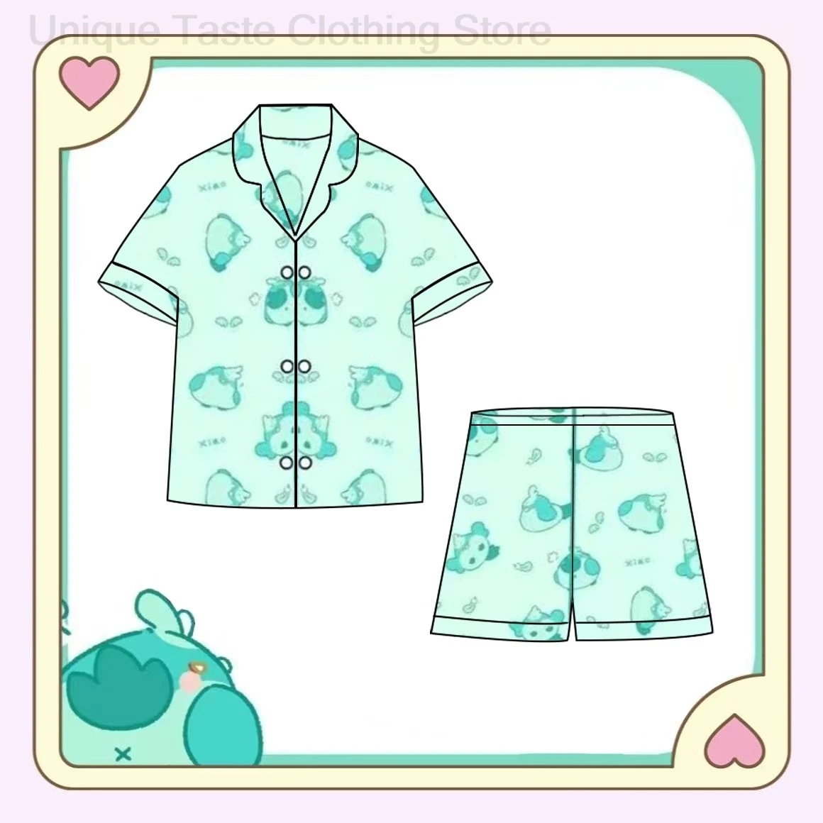 Genshin Impact Pajamas Set Short sleeved pajamas and shorts set cute cat  shorts shirt home wear men's women's summer set image 3
