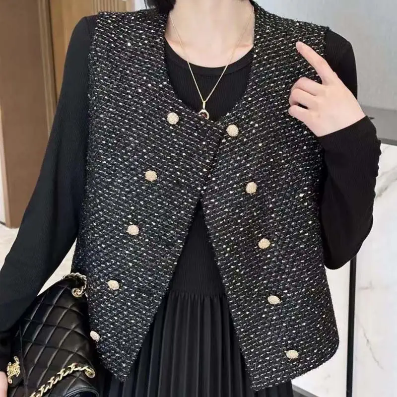 Xiaoxiangfeng Round Neck Fashion Vest for Women Outer Wear New Sleeveless Vest Style Loose and Slim Short Top Jacket