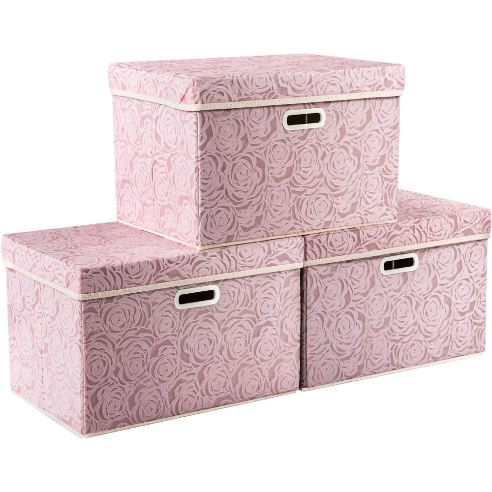 

PRANDOM Larger Collapsible Storage Boxes with Lids Fabric Decorative Bins Cubes Organizer Containers Baskets Handles Divider